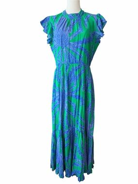 O Oliphant Mock Neck Flutter Sleeve Maxi Dress